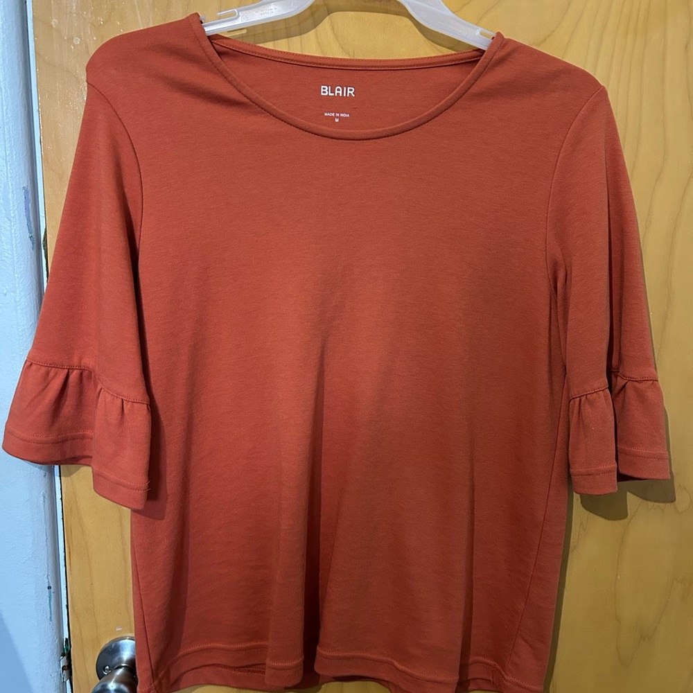 Blair Orange Ruffled 3/4 Sleeve Blouse